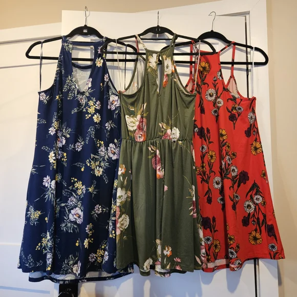 French Grey Floral Sundresses Set Of 3 - Picture 2 of 7